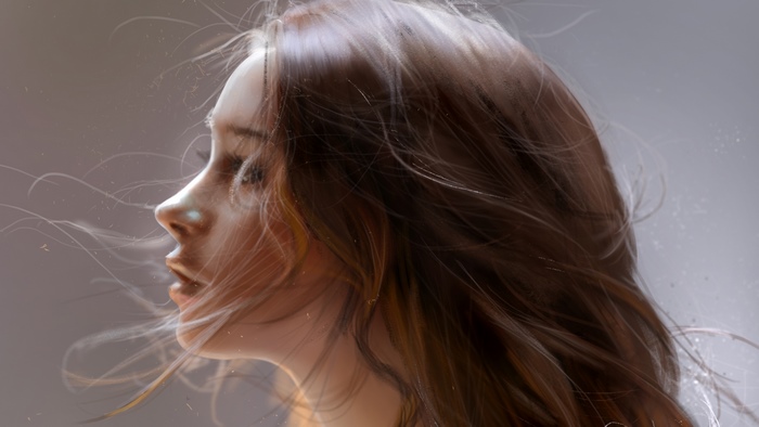 Digital art of a girl's profile with flowing hair