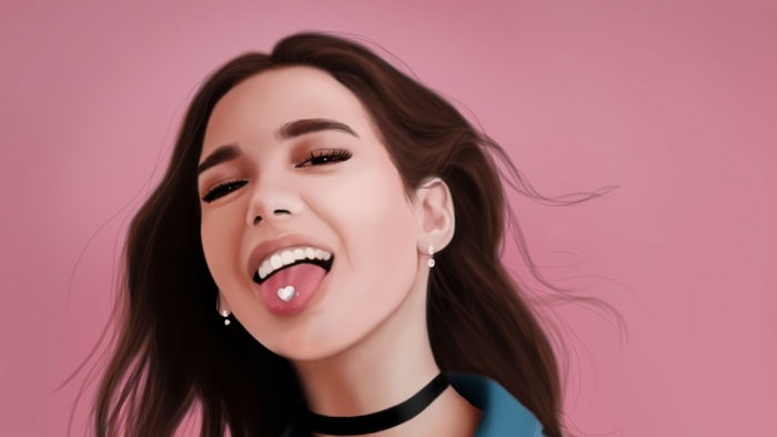 Dua Lipa with heart tongue piercing