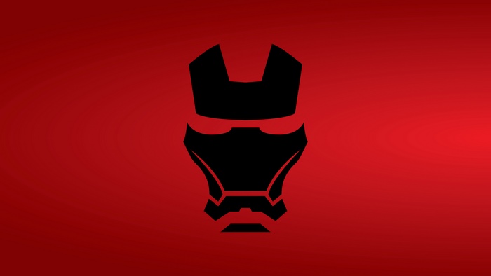 Iron Man minimalist logo on red background