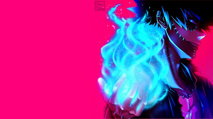 Dabi from Boku No Hero Academia with blue flames