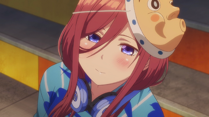 Miku Nakano Smiling with Headphones and Mask