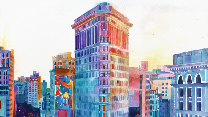 Watercolor painting of New York City buildings