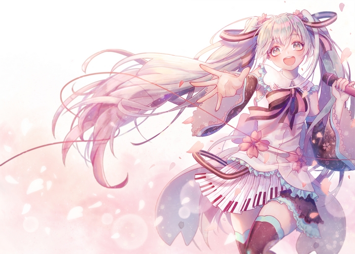 Sakura Miku singing with cherry blossoms