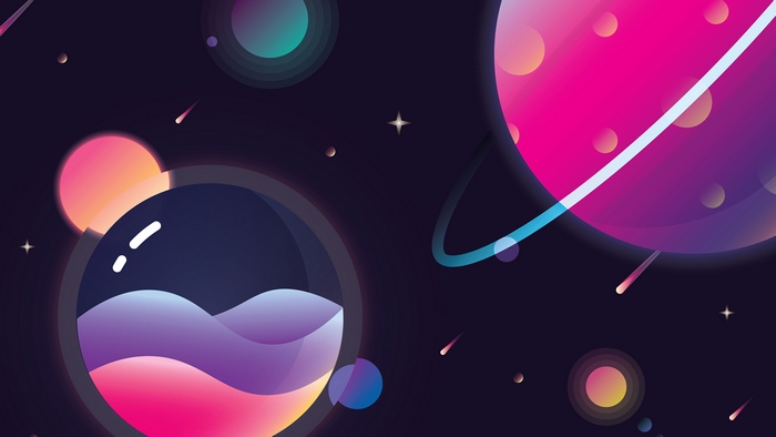 Minimalist Colorful Planets in Space