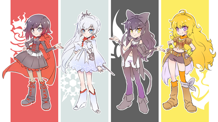 Chibi Style RWBY Main Characters in Colorful Panels