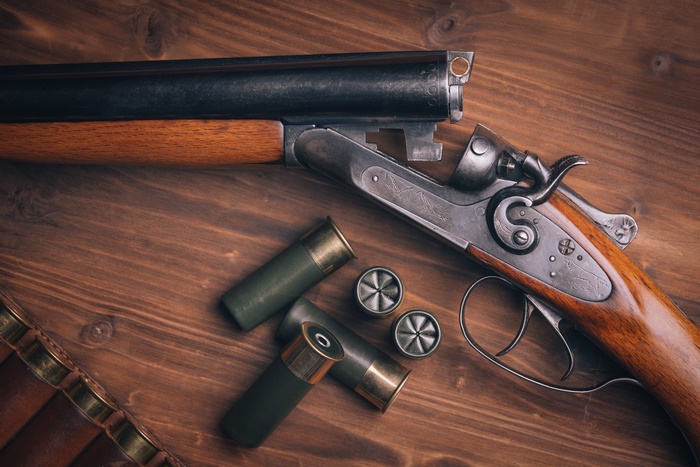 Double-barreled shotgun with ammunition