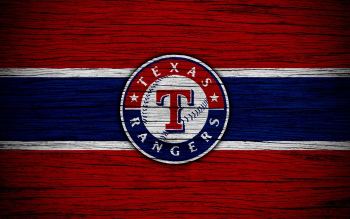 Texas Rangers MLB Logo on Wood Texture