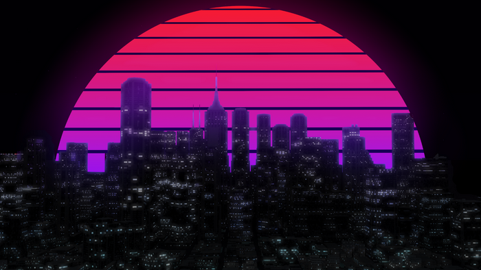 Synthwave Cityscape with Retro Sunset