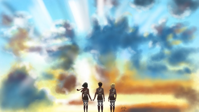 Attack on Titan Characters Under Radiant Sky 4K