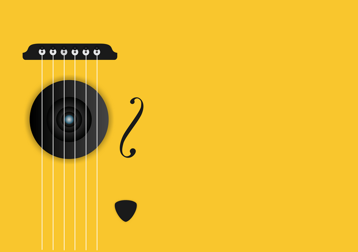 Minimalist acoustic guitar illustration on yellow background