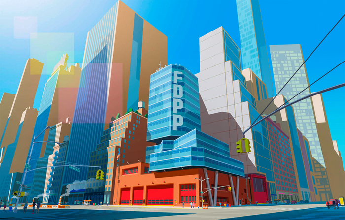 Cityscape with FDPP Building from Promare