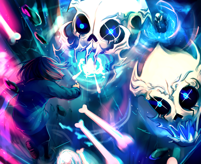 Sans and Frisk from Undertale fighting
