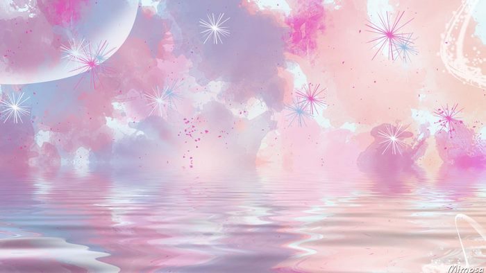 Abstract watercolor with pastel colors and water reflection