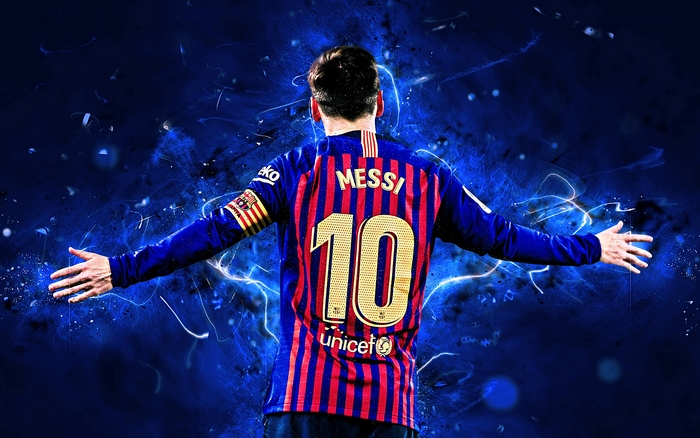 Lionel Messi Celebrates in FC Barcelona Jersey
