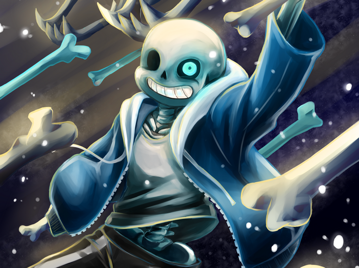 Energetic Sans from Undertale with Glowing Eye
