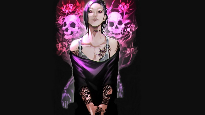 Uta from Tokyo Ghoul with skulls