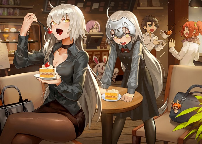 Jeanne dArc Alter and Mashu Kyrielight Enjoying Cake