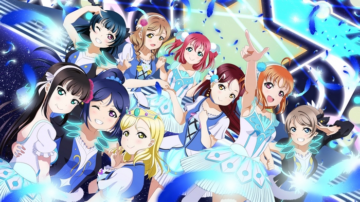 Love Live! Sunshine!! characters in blue outfits