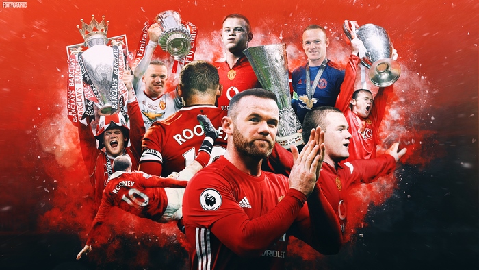 Wayne Rooney with Trophies for Manchester United