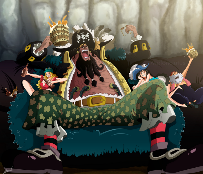 Marshall D. Teach and crew drinking