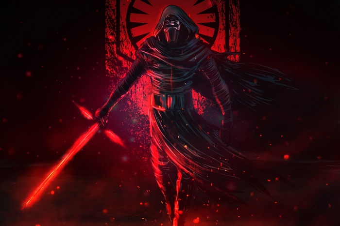 Kylo Ren from Star Wars with a lightsaber