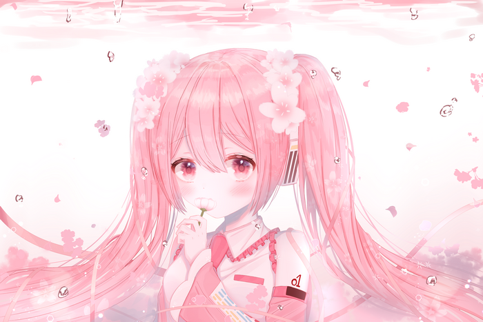 Sakura Miku with Cherry Blossoms and Pink Hair