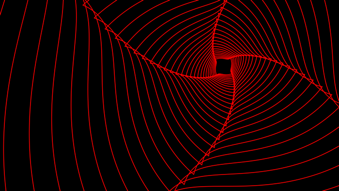 Abstract red spiral lines on black background
