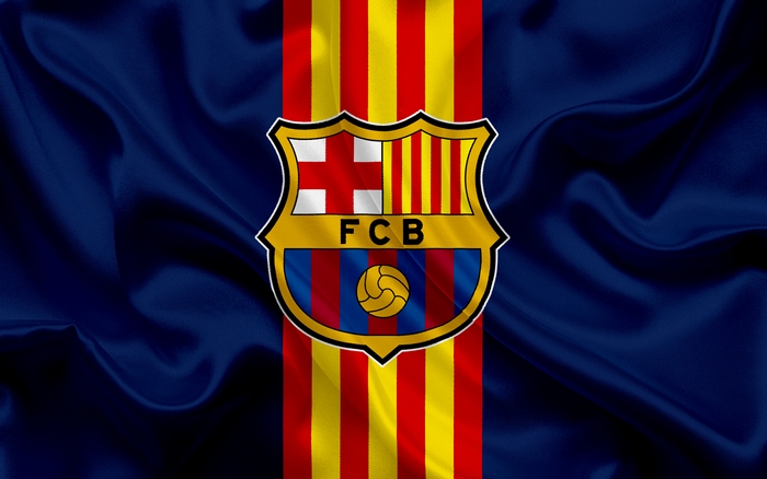 FC Barcelona logo on a wavy flag