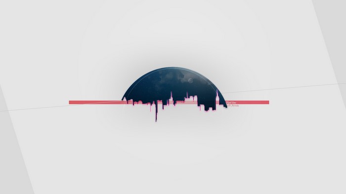 Minimalist cityscape silhouette under a dark sky