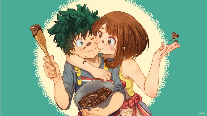 Izuku Midoriya and Ochaco Uraraka Sharing Chocolate