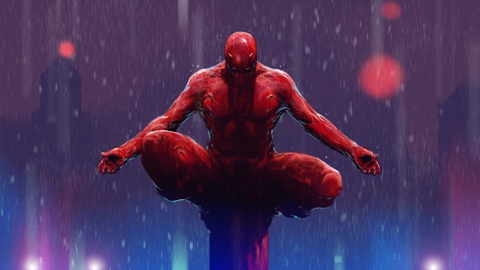 Daredevil from Marvel Comics in the rain