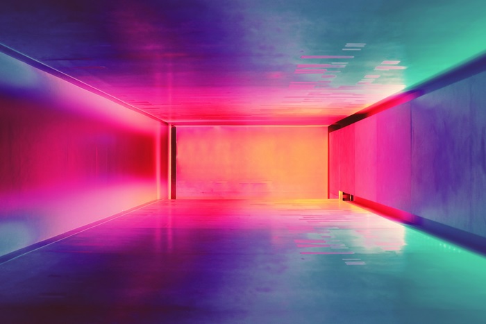 Minimalist colorful corridor with neon lights