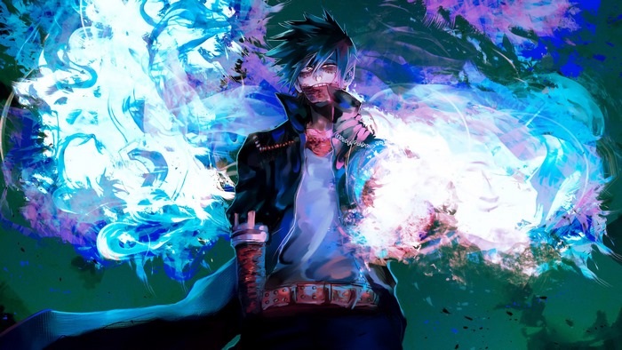 Dabi from Boku No Hero Academia with blue flames