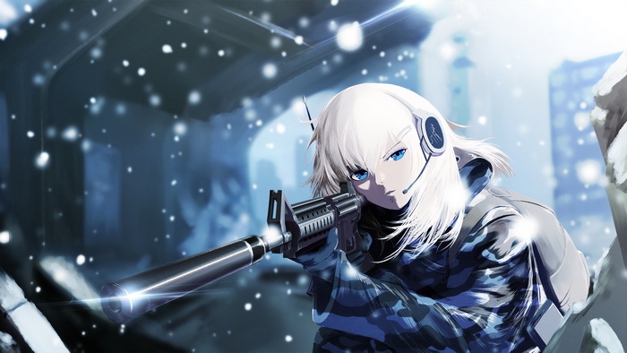 Girl Soldier with Sniper Rifle in Snow