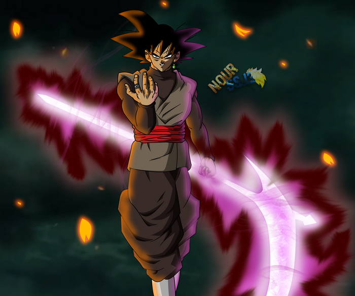 Black Goku with Glowing Purple Energy Scythe