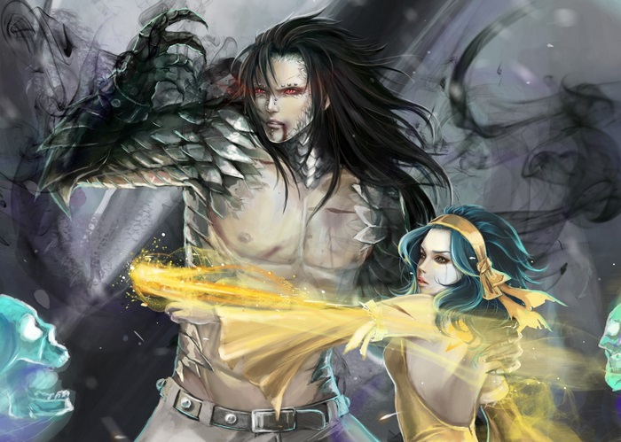 Gajeel Redfox and Levy McGarden fighting
