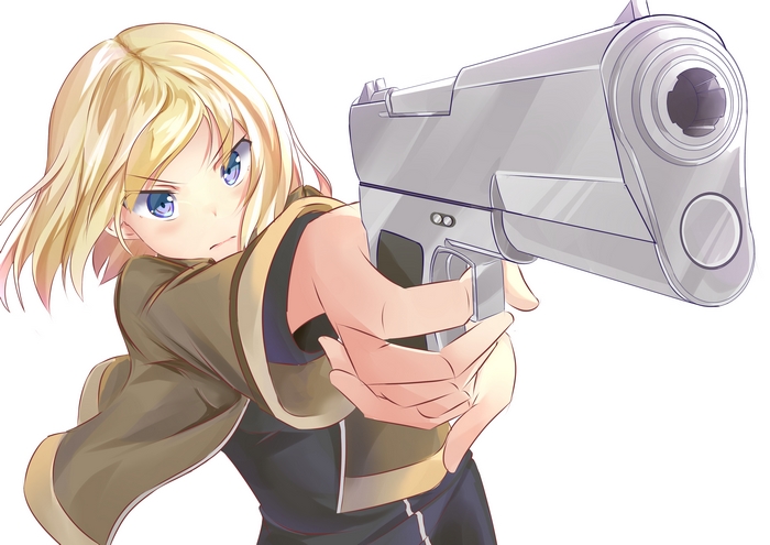 Girl with Blonde Hair Holding a Pistol