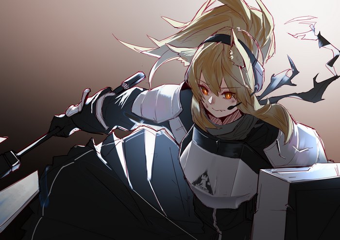Anime girl with blonde ponytail and armor holding a sword