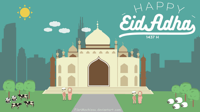 Happy Eid Adha 1437 H Mosque Illustration