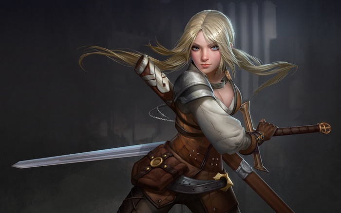 Blonde woman warrior with sword