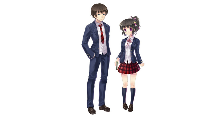 Anime boy and girl in school uniforms