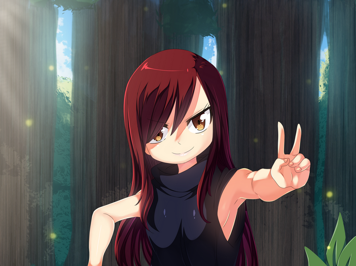 Erza Scarlet from Fairy Tail in a forest