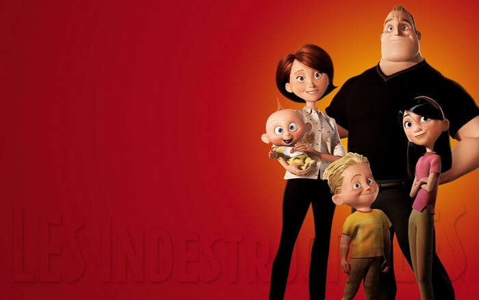 The Incredibles Family Poses on Red Background
