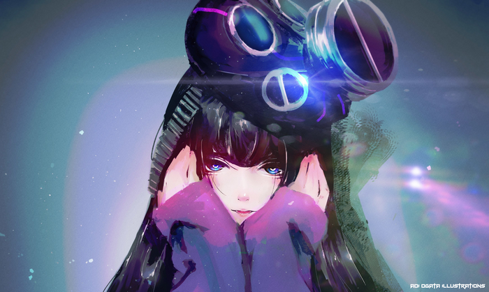 Girl wearing a gas mask