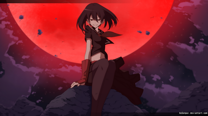 Kurome from Akame Ga Kill! sitting on rocks