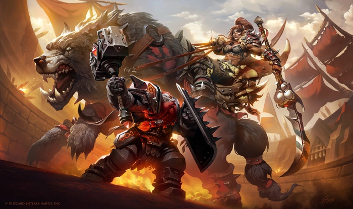 World of Warcraft Warrior with Hammer and Shield and Orc Rider
