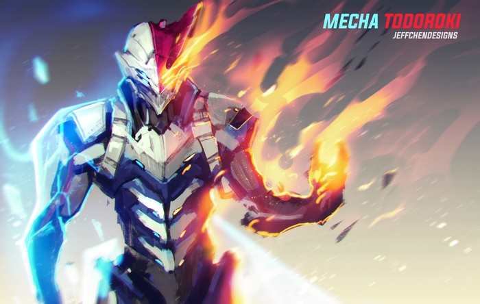 Mecha Todoroki from My Hero Academia with fire and ice