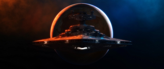 Star Wars Star Destroyer in front of a planet