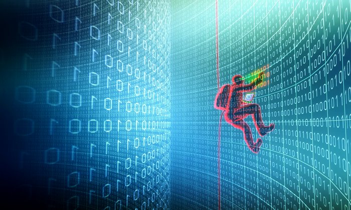 Digital Hacker Climbing Through Binary Code Walls