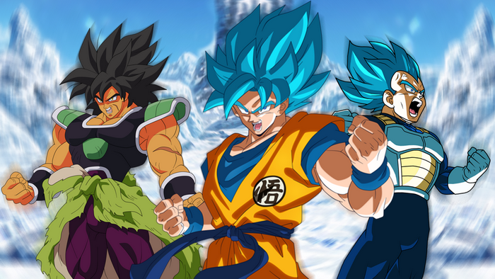 Goku, Vegeta, and Broly from Dragon Ball Super
